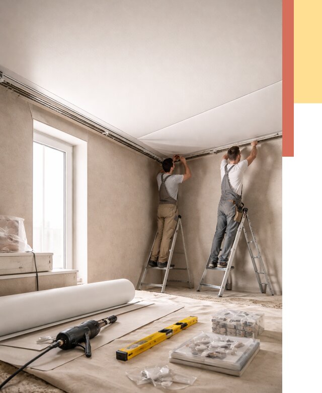 Монтаж натяжного потолка в спальне в Усинске от 3890 руб. под ключ | ОТДЕЛОЧНИК-Снс