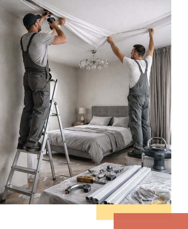 Монтаж натяжного потолка в спальне в Усинске