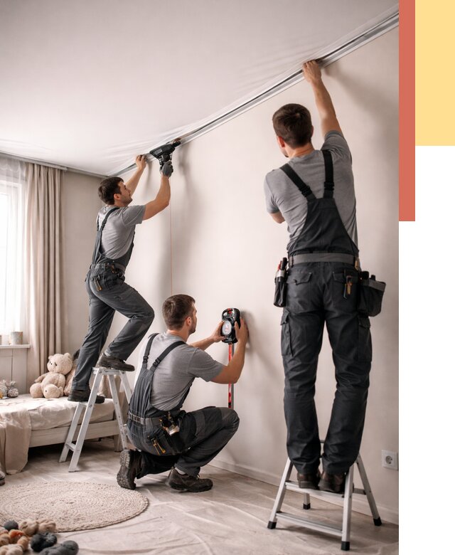 Монтаж натяжного потолка в детской в Усинске от 3583 руб. — быстро и недорого | ОТДЕЛОЧНИК-Снс