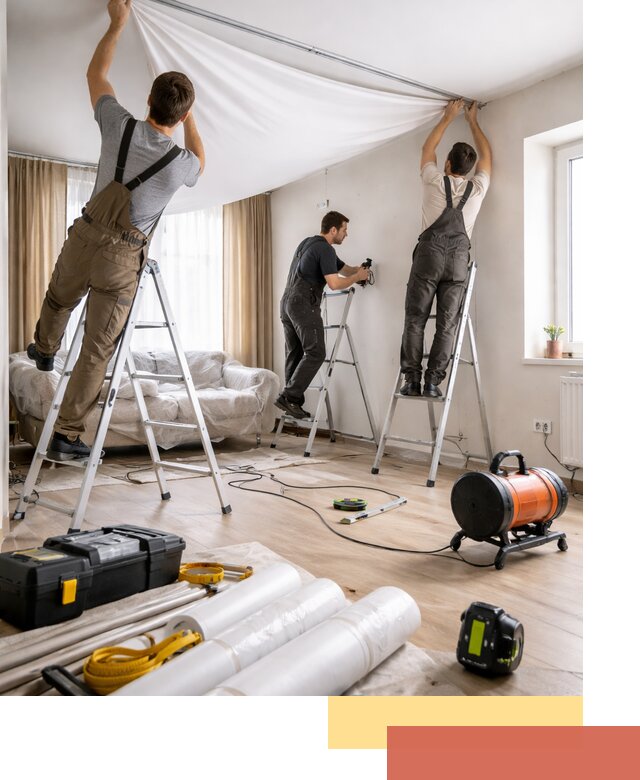 Монтаж натяжного потолка в гостиной в Усинске