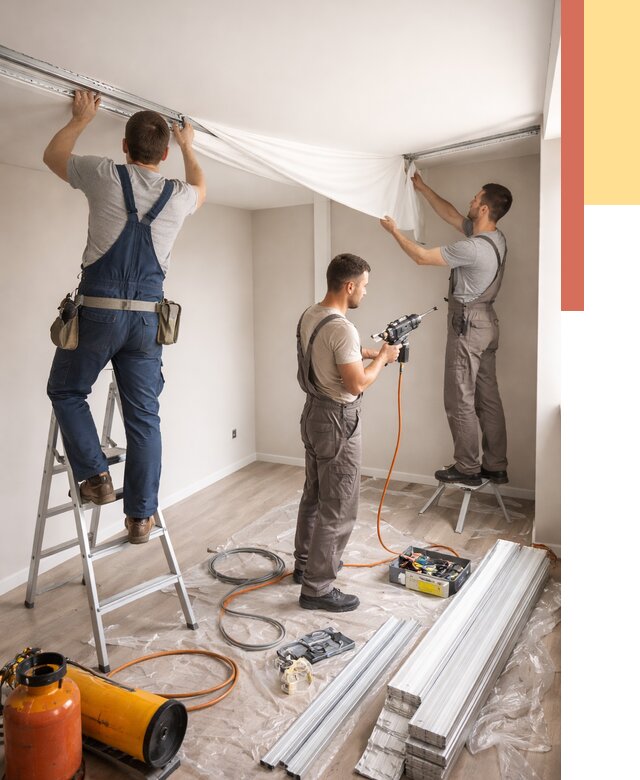 Монтаж натяжного потолка в студии в Усинске от 5631 руб. — быстро и недорого | ОТДЕЛОЧНИК-Снс