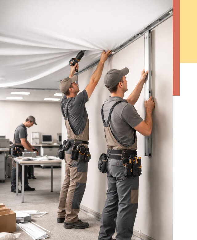 Монтаж натяжного потолка в офисе в Усинске от 461 руб/м² — быстро и недорого | ОТДЕЛОЧНИК-Снс