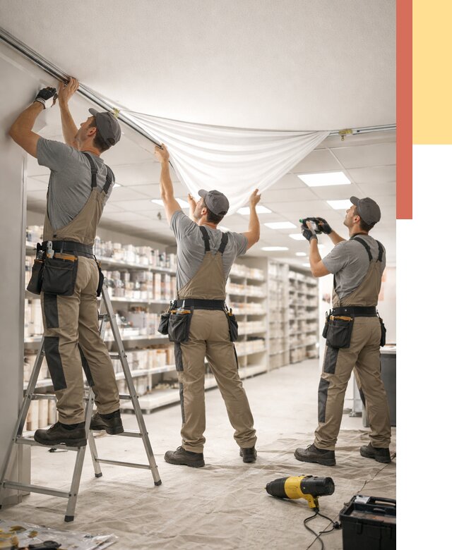 Монтаж натяжного потолка в магазине в Усинске от 4607 руб. быстро и недорого | ОТДЕЛОЧНИК-Снс