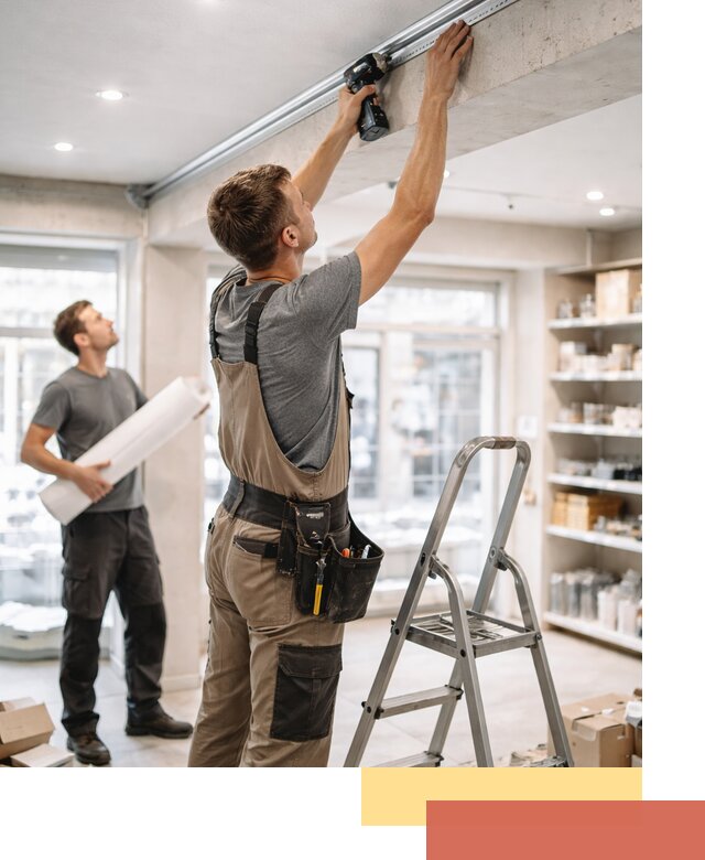 Монтаж натяжных потолков в магазине в Усинске