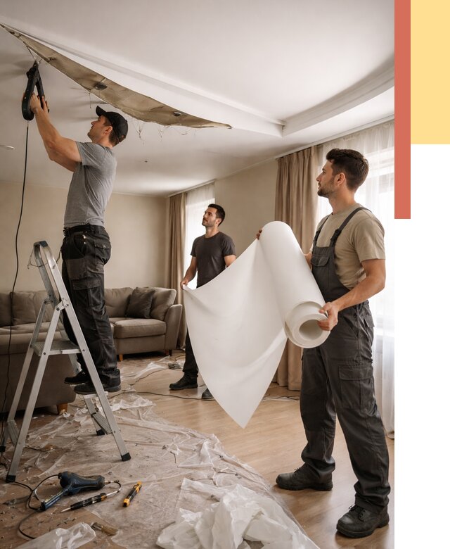 Замена полотна натяжного потолка в Усинске от 9726 руб. быстро и недорого | ОТДЕЛОЧНИК-Снс