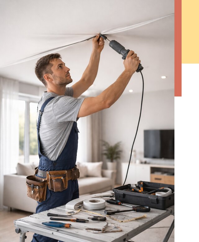 Ремонт натяжных потолков в Усинске от 9726 руб. под ключ — ОТДЕЛОЧНИК-Снс