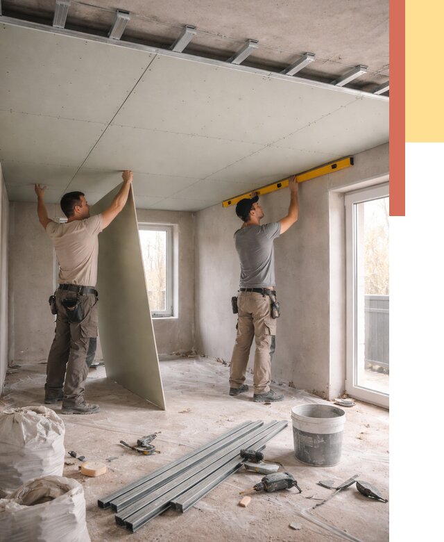 Одноуровневый потолок из гипсокартона в Усинске от 768 руб. — монтаж под ключ | ОТДЕЛОЧНИК-Снс