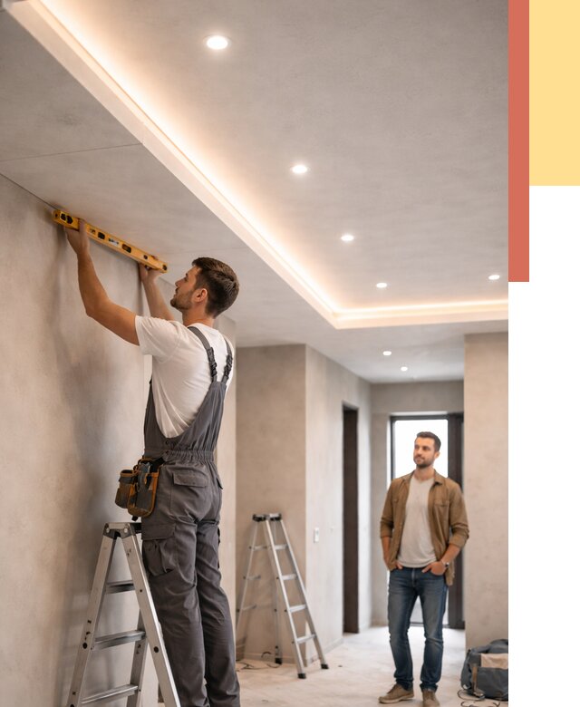 Потолок из гипсокартона с подсветкой в Усинске от 768 руб./м2 под ключ | ОТДЕЛОЧНИК-Снс