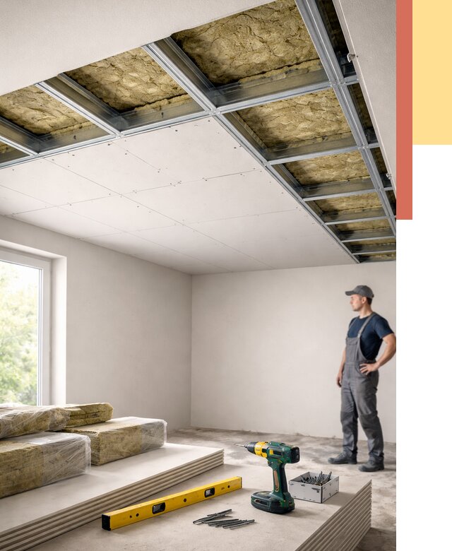 Звукоизоляция потолка ГКЛ в Усинске от 973 руб. — монтаж под ключ | ОТДЕЛОЧНИК-Снс