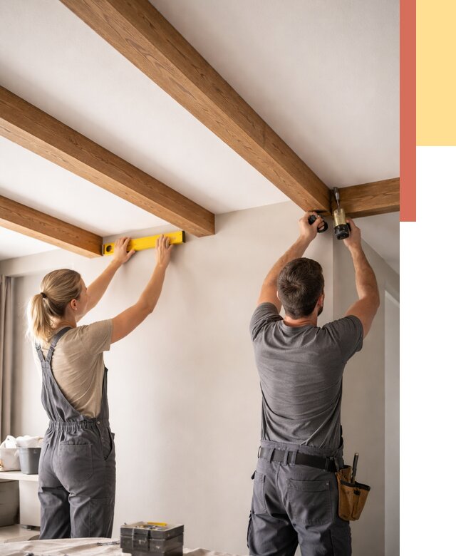 Монтаж декоративных балок на потолок в Усинске от 4300 руб. — ОТДЕЛОЧНИК-Снс